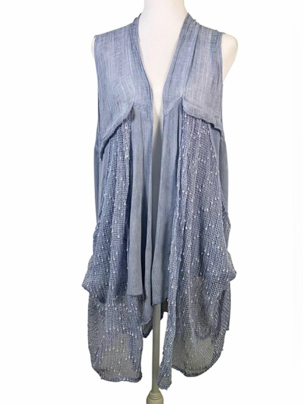 Simply Couture Dusty Blue Lagenlook Draped Vest L Boho Artwear Layered - Picture 2 of 12